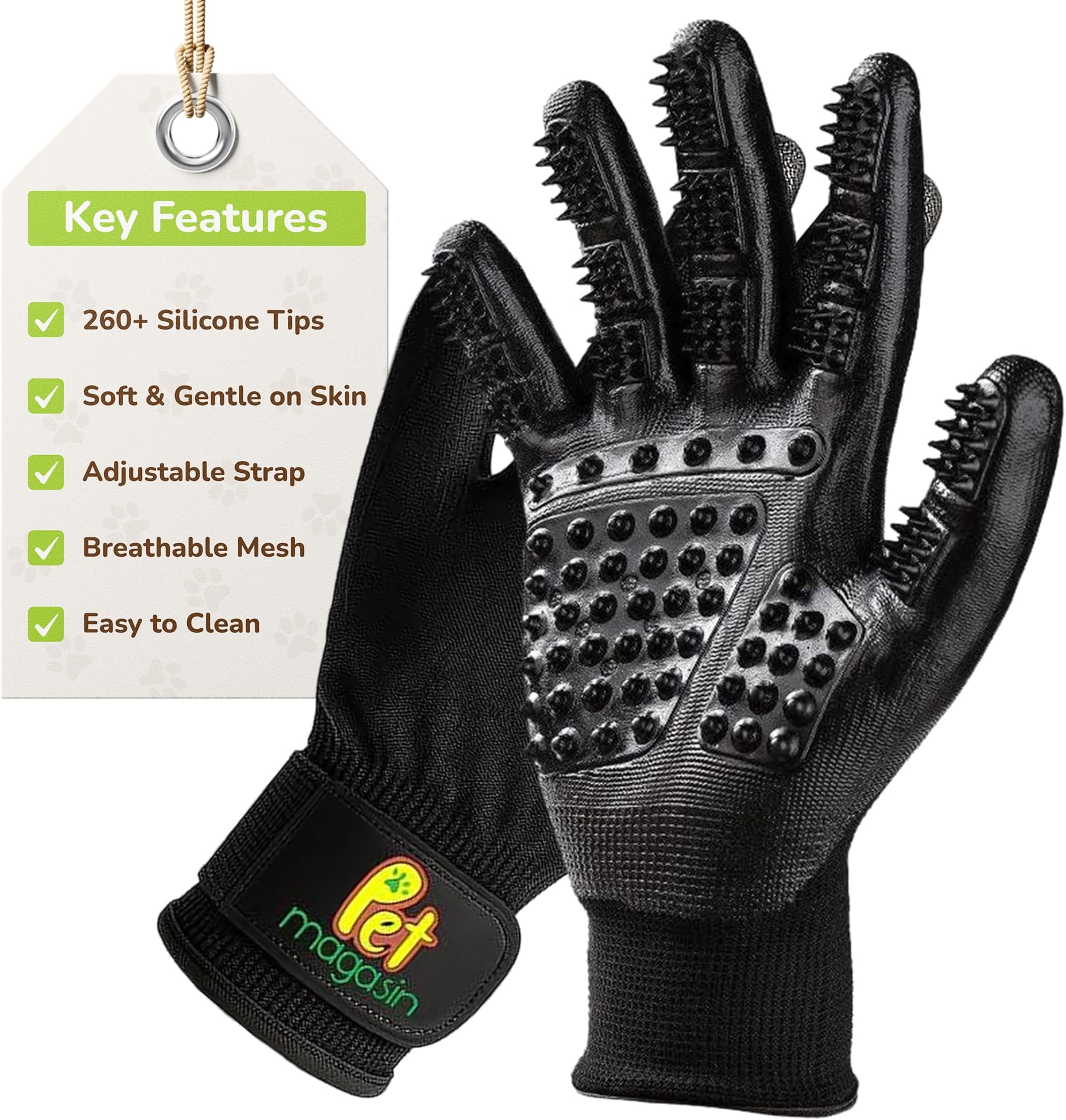 Pet Magasin Pet Grooming Gloves [One Complete Pair for Both Hands] - Shedding & Bathing Mitt for Dogs, Cats, Horses & Other Animals with Both Long and Short Fur
