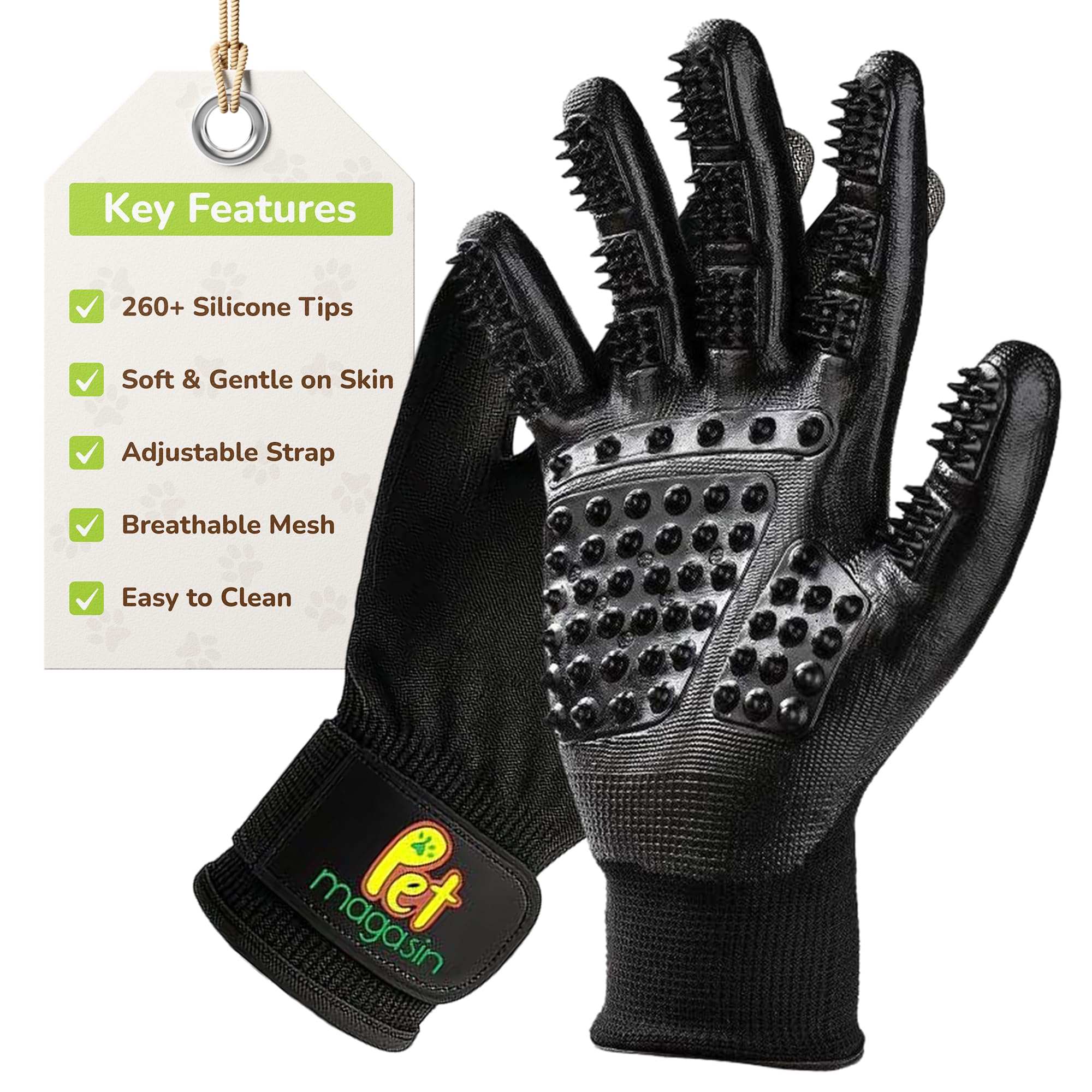 Pet Magasin® Durable Gentle Dog Washing Gloves (1-Pair) - Premium Pet Grooming Gloves For Dogs, Cats & Horses | Dog Scrubber For Bath | Cat Hair Remover Glove | Bathing Brush (Black, Medium)