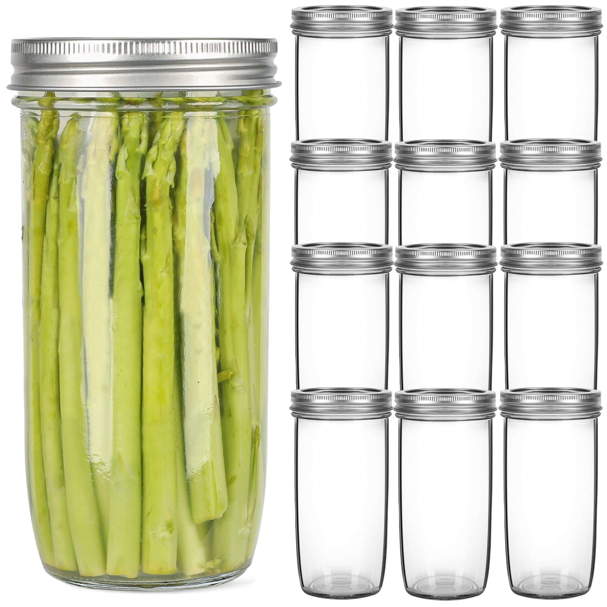 Ieavier Mason Jars Wide Mouth 24oz, 12 pack Glass Pickle Canning Jars Food Storage With Airtight Mason Jar lids and Bands for Canning, Preserving,