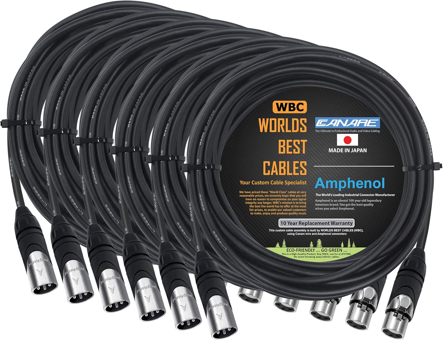 6 Units - 25 Foot - Canare L-4E6S, Star Quad Balanced Male To Female Microphone Cables With Amphenol AX3M & AX3F Silver XLR Connectors - CUSTOM MADE By WORLDS BEST CABLES