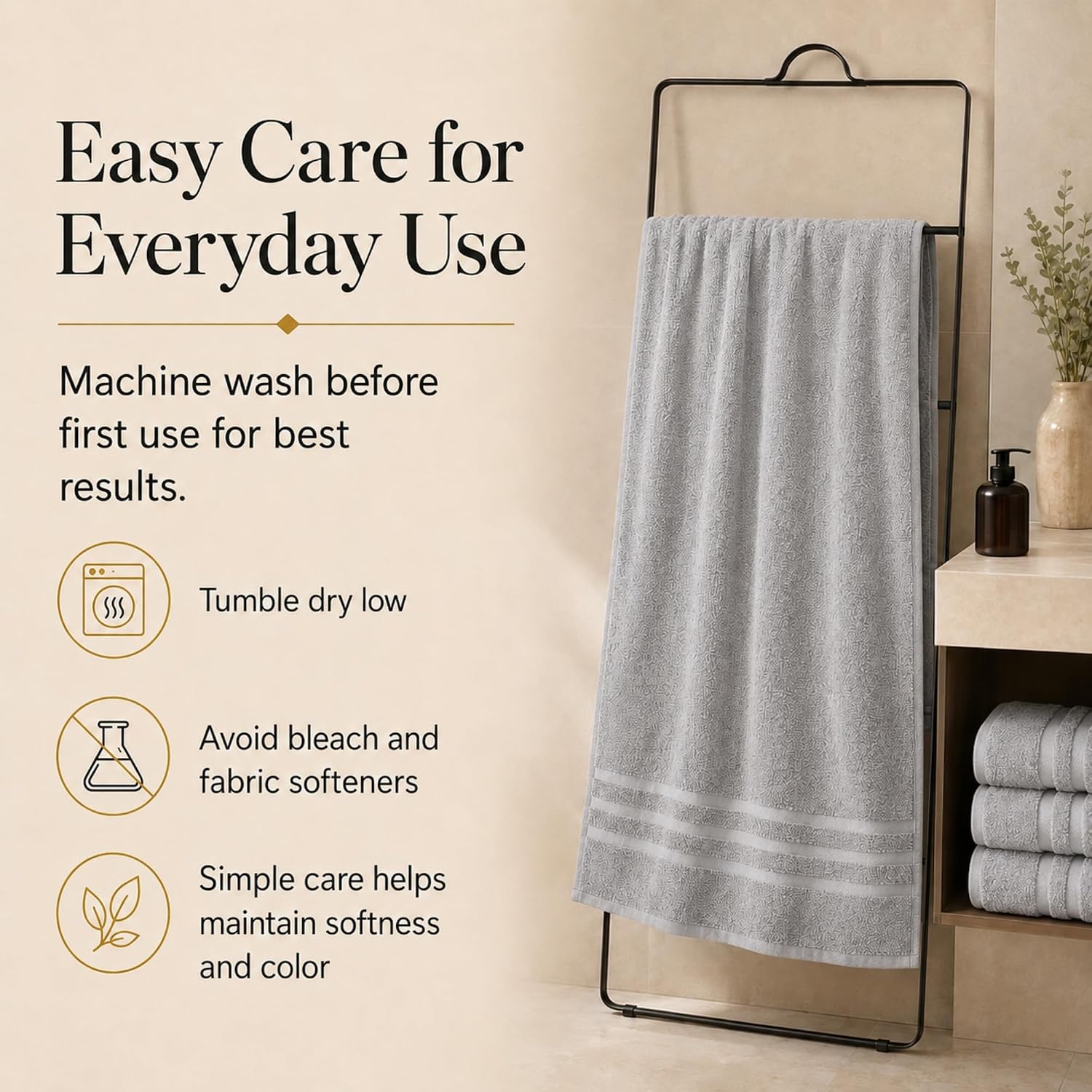 Velqora Bath Towels, 4 Pack, 30x60 in, 100% Cotton, Soft, Light Gray | Absorbent Terry | Balanced Weight | Easy Care