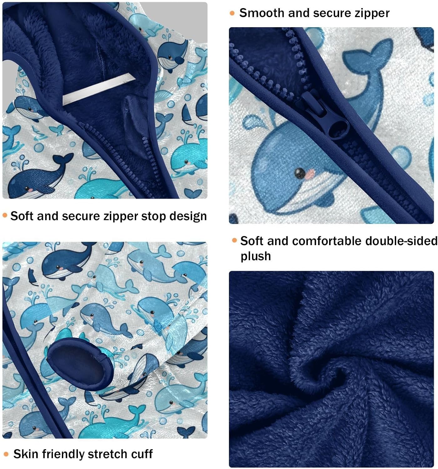 Cute Blue Whales Toddler Zip Up Jackets Outerwear & Coats Warm Baby Boys Clothes 3T