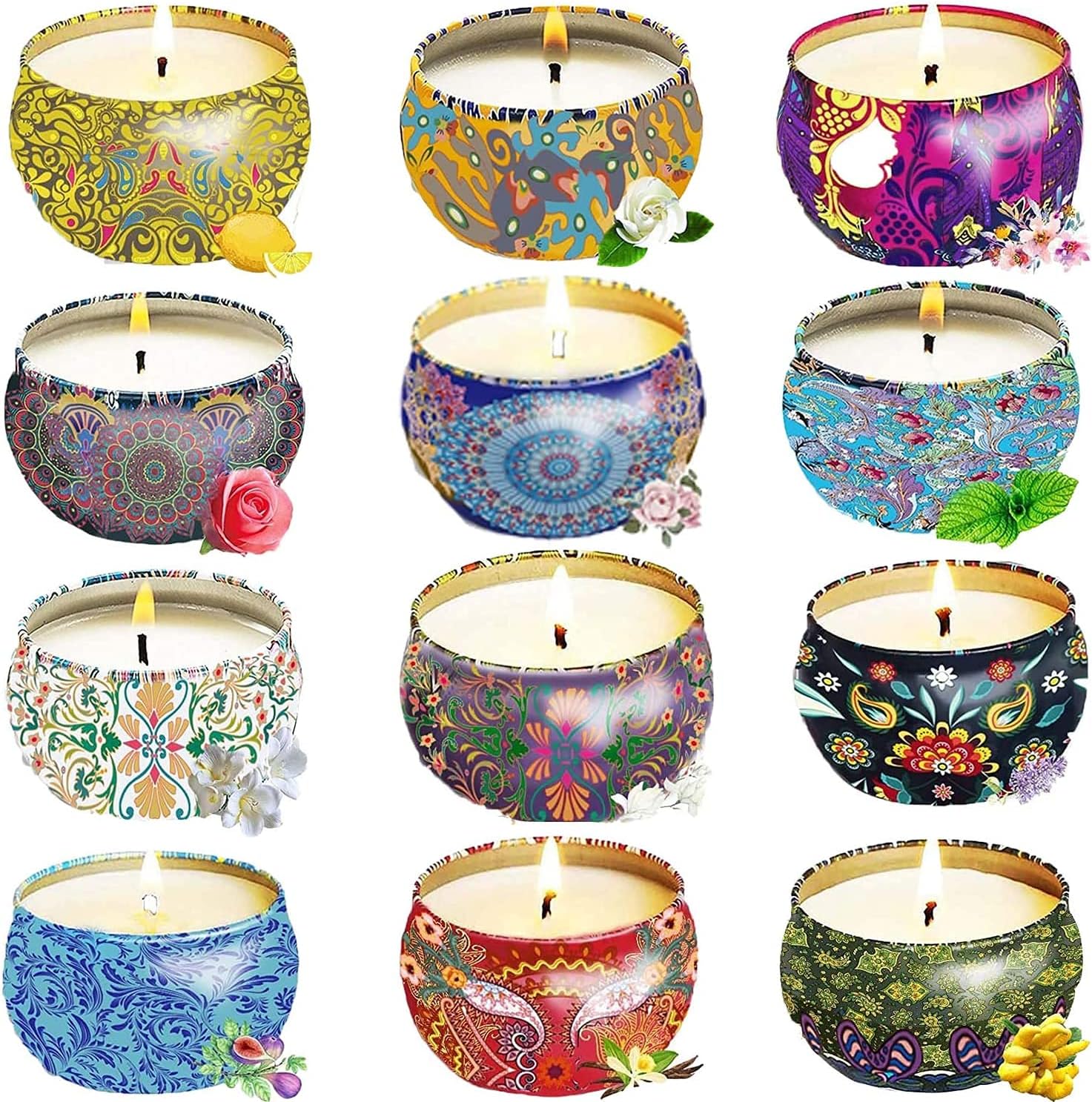 HELLY Scented Candles Gift Sets, Natural Soy Wax 2.5 Oz Unit Portable Travel Tin Perfect for Women Anniversary - 12 Pack