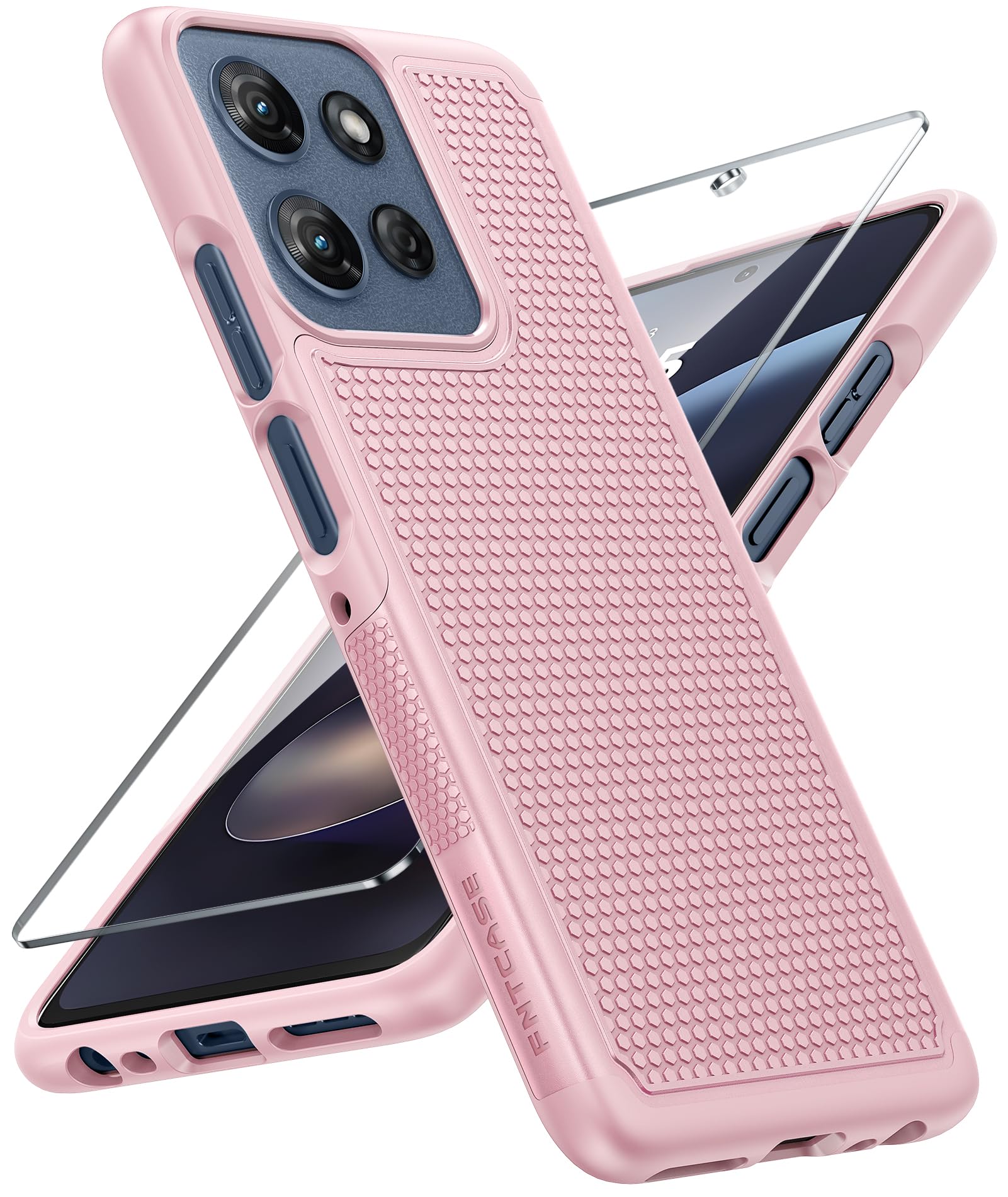 FNTCASE for Moto G 2026/2025 Phone Case: Dual Layer Non Slip Shockproof | Moto G Play 2026/G Power 2025 Case With Screen Protector, Military Drop Protection, Matte Protective Daily Phone Cover, Pink