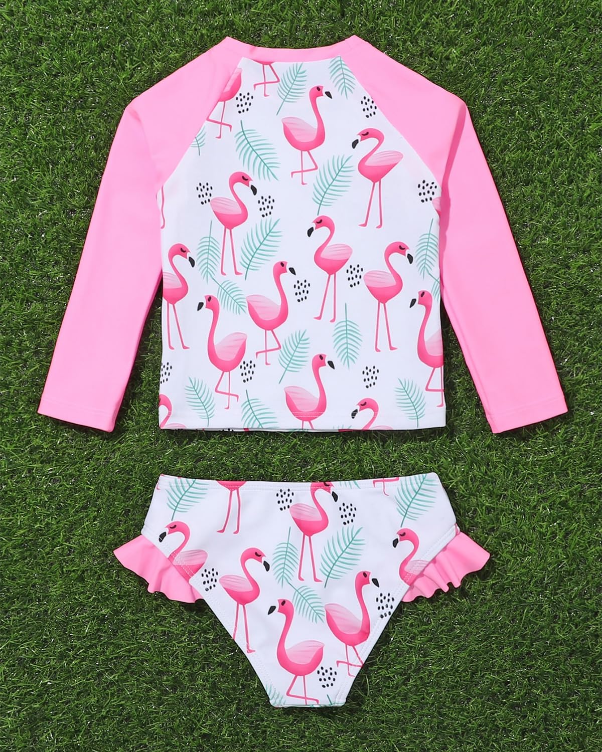 WYTbaby Traje de baño de dos piezas para niñas, traje de baño de manga larga con protector de erupción, conjunto de natación de verano para playa de 3 a 8 años