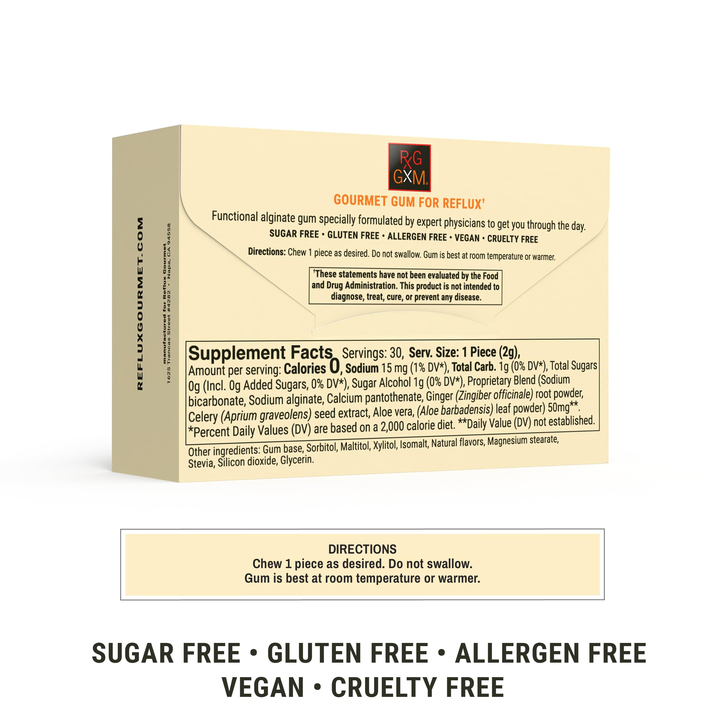 Reflux Gourmet Tropical Soothe Gum Alginate Therapy Sodium Bicarbonate Gum for Acid Reflux, Oral, Cognitive, and Digestive Support, Natural with Ginger, Celeriac, Aloe, Sugar Free, Gluten Free, Vegan — Amazon image 2