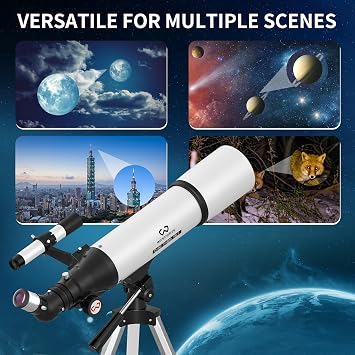 WOSPORTS Telescope for Adults High Powered, 90mm Aperture 600mm Astronomy Portable Professional Refractor Telescope for Beginners, Magnification 180X, with Adjustable Tripod, Phone Adapter, Carry Bag