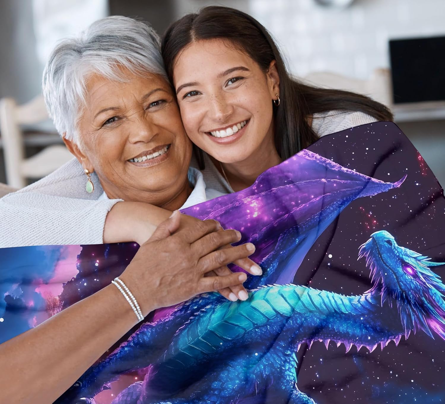 Dragon Throw Blanket for Adult Women Men,Gifts for Girls Boys Kids Teen,Lightweight Soft Cozy Flannel for Birthday Room Bed Sofa, (Blue Purple-Gragon, 60"x50" for Teen) - Image 3