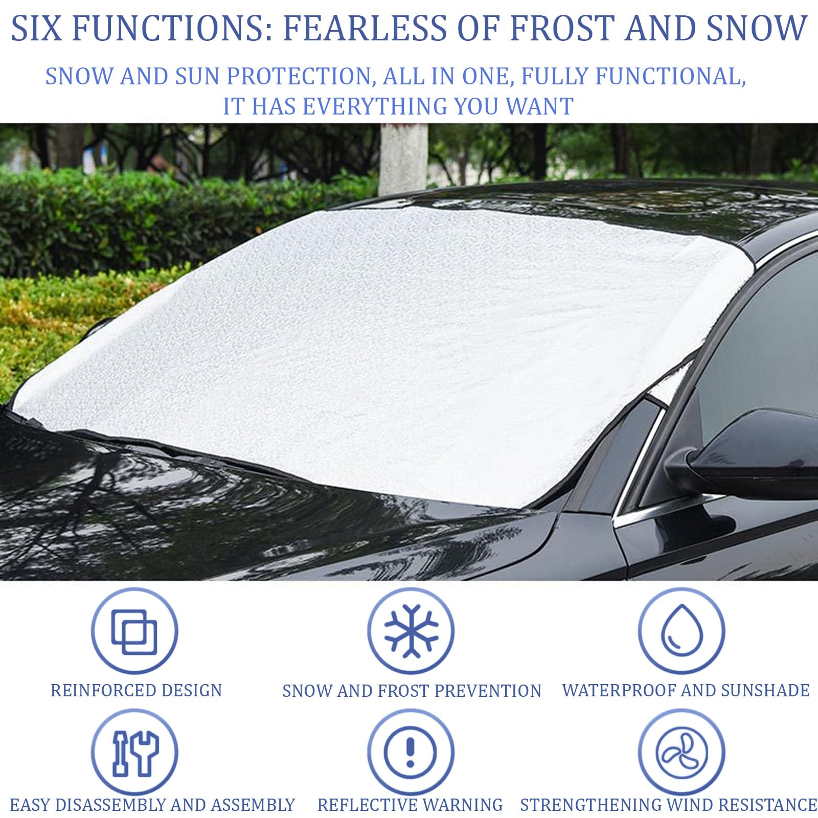 GWAWG Housse De Pare-Brise Voiture Pour Hiver Froid, 150 * 93cm Grande Taille Protecteur De Pare-Brise Anti-Givre Voiture, Protection Anti-Givre Housse De Pare-Brise D’Hiver, Tous Types De Voitures