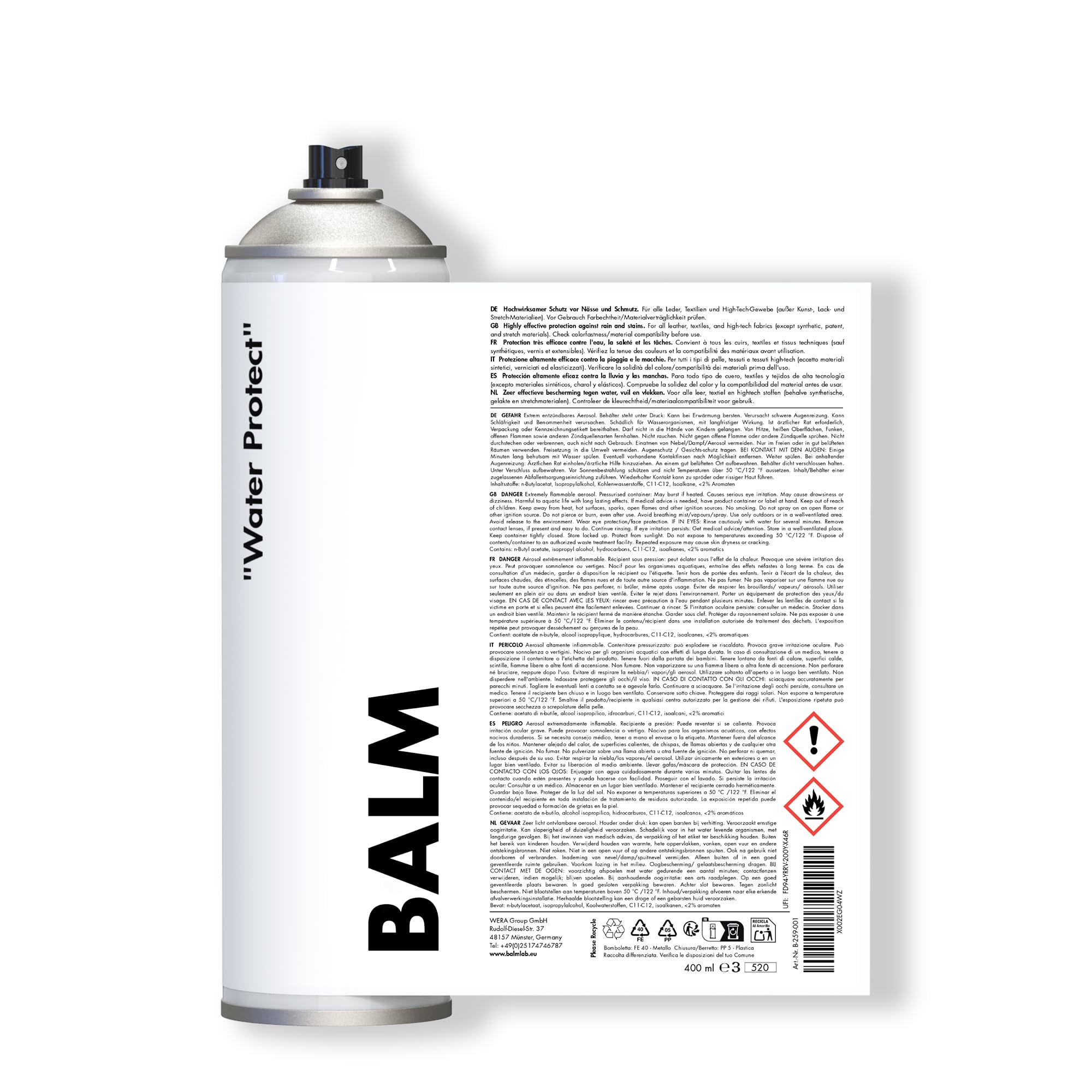 "Water Protect" Imprägnierspray Schuhe, Taschen, Jacken schützen – wasser- & schmutzabweisend, langanhaltend, atmungsaktiv, farblos – für Leder, Wildleder, Nubuk, Canvas & Outdoor-Textilien (3x 400ml)