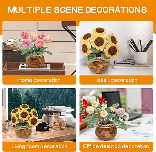 Miniatura 6 de Cedarol Kit de ganchillo para principiantes, kit de ganchillo de tulipán multicolor en maceta, kit de inicio de ganchillo con video paso a paso y