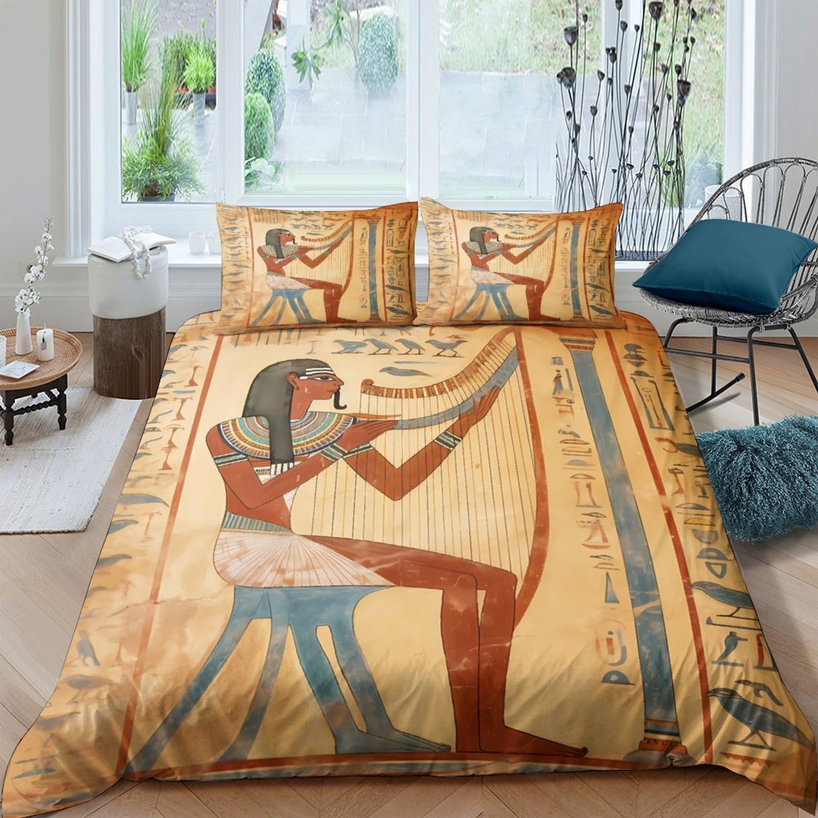Ctjqhvkz Style-6 3D Printed Egyptian Goddess Fitted Sheet Microfiber Soft Breathable Ancient Harp Bed Cover For Bedroom Dorm Decor Single（135X200cm）