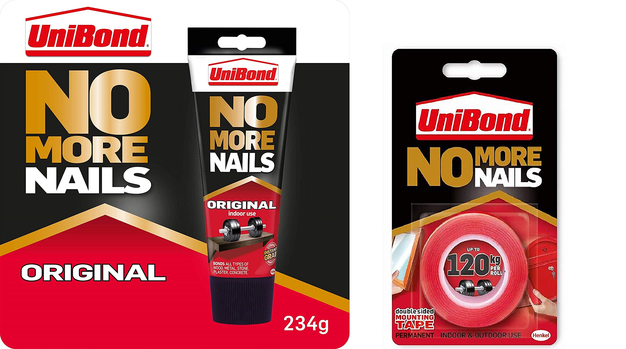 UnibondNo More Nails Original Tube White Including UniBond No More Nails On A Roll Double-Sided Waterproof Tape