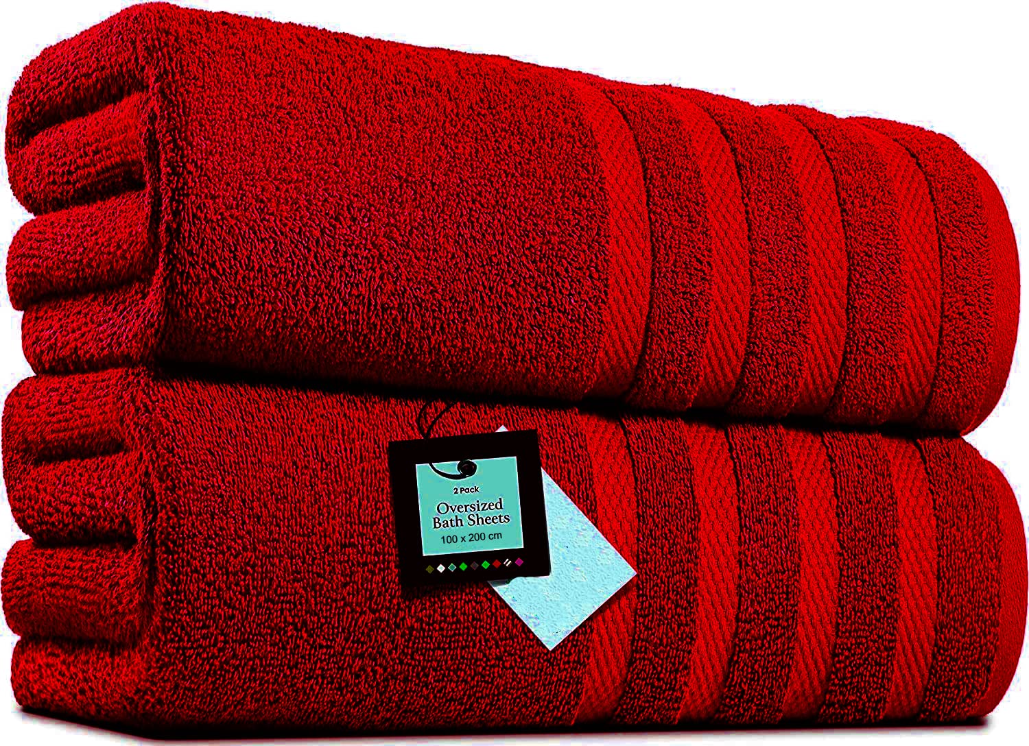 Red Pack Of 2 Extra Large Bath Sheets (100 X 200 Cm-600 Gsm) Pure Egyptian Cotton Big Body Wrap Bath Sheet Towels For Bathroom,Beach, Pool (, Cotton)