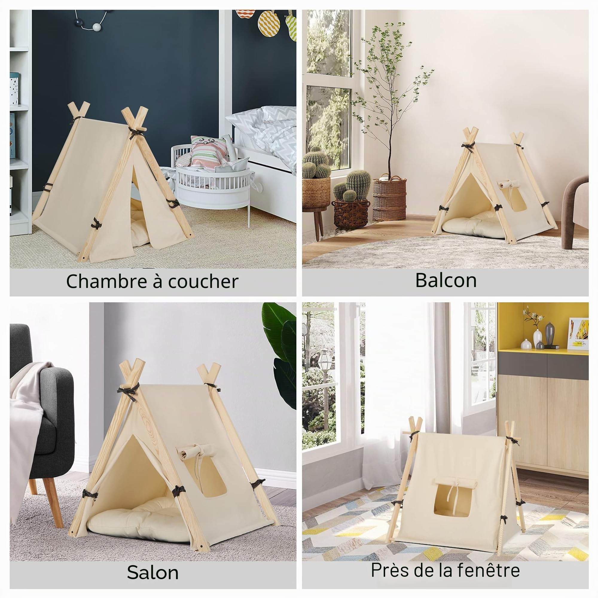 EUGAD Tente Tipi pour Chat Chiens, Niche pour Chat avec Coussin Amovible et Lavable, Maison à Chien Chats Interieur, Tente en Toile avec Fenêtre pour Chats, Tipi Tente Interieur 45x45x55cm