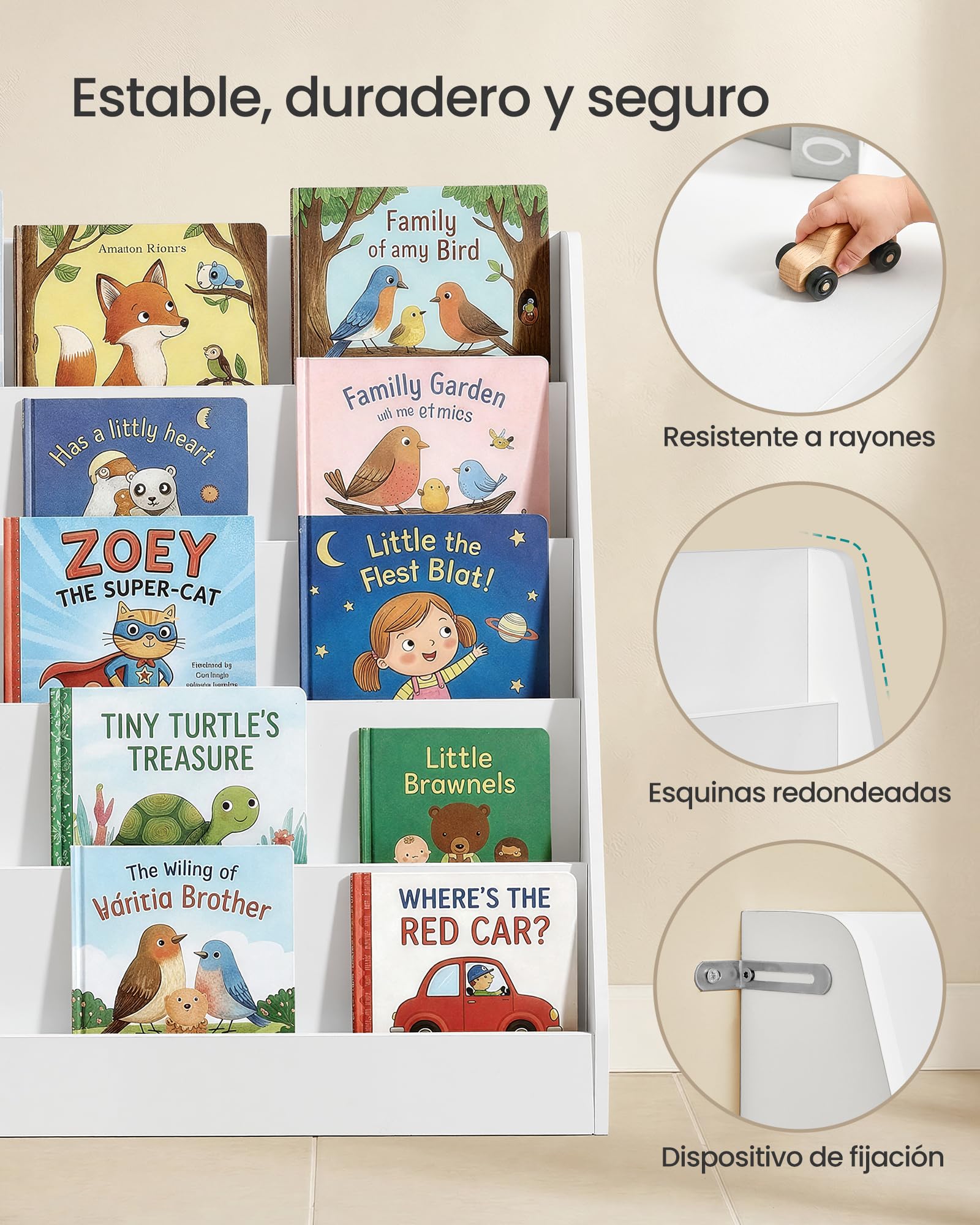 SONGMICS Estantería Infantil, Estantería Montessori de 5 Niveles, Soporte para Libros Ilustrados, para Guardería, Zona de Lectura, 30 x 80 x 80 cm, Blanco Nube GKR076WZ01