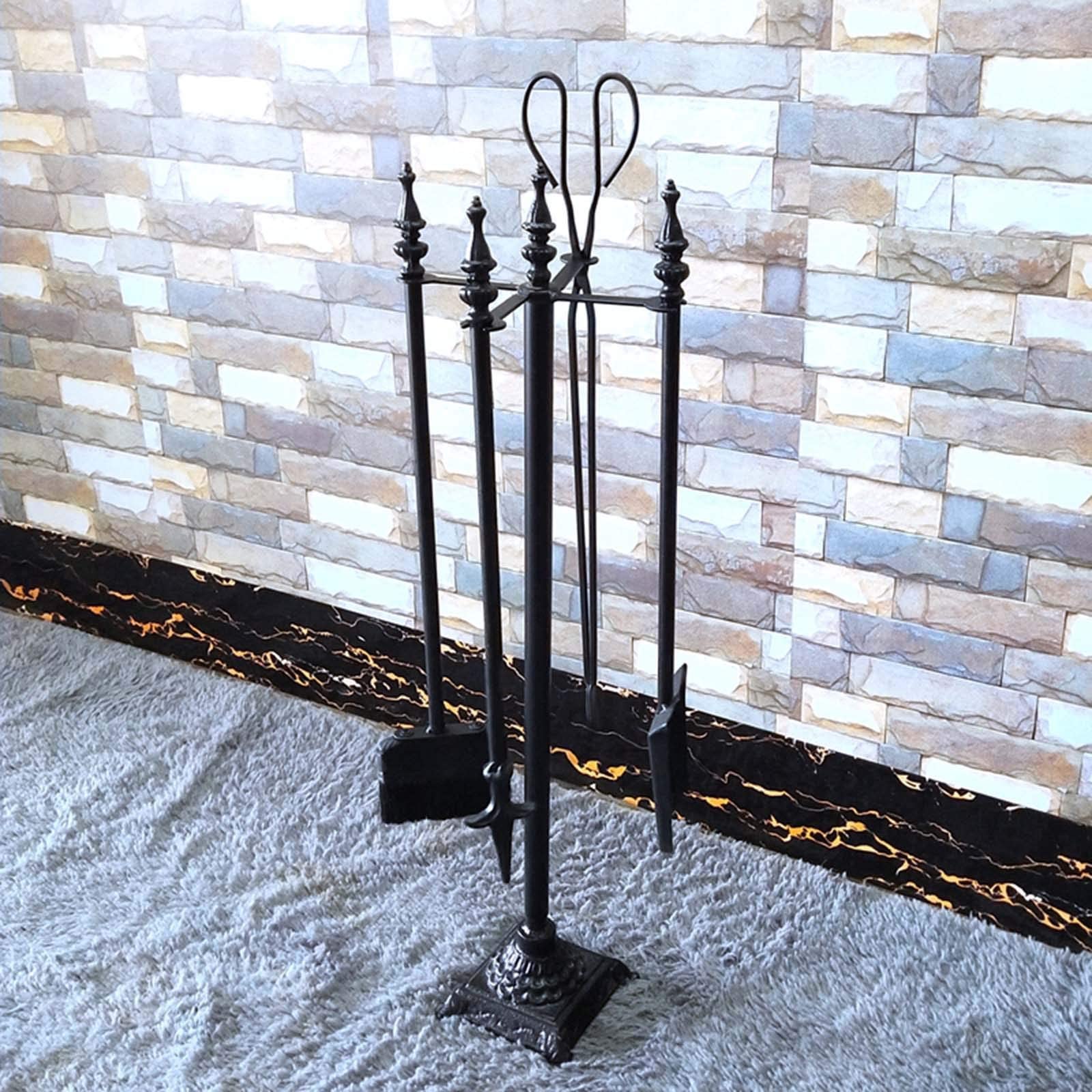 Virsus Set 5 Attrezzi Per Camino In Ferro Battuto, Di Colore Nero