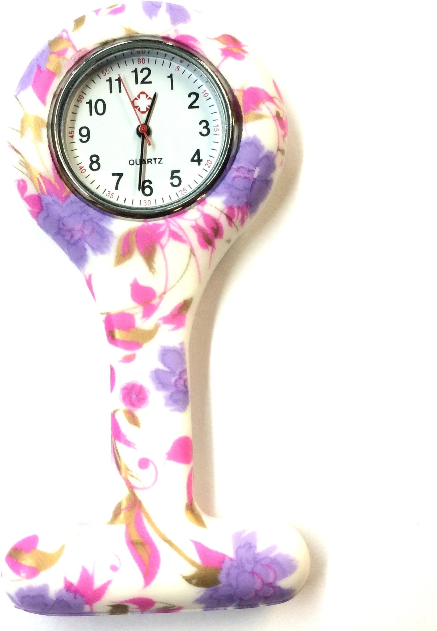 E FAST CE4 Silicone Gel Nurses Fob Watch Washable, Infection Free (Design Pink & Purple Leaf)
