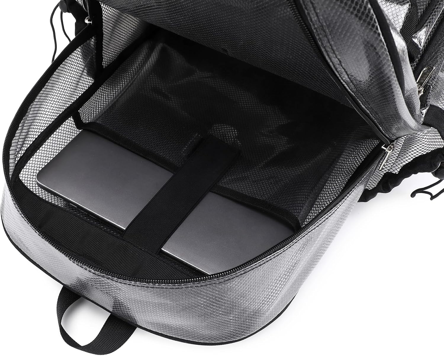 MOONBABY Clear Mesh Backpack for School Heavy Duty See Through Backpack Transparent Net Bookbag Girls Boys Back Pack for Swimming, Beach, Sports, Work, Travel (Black)