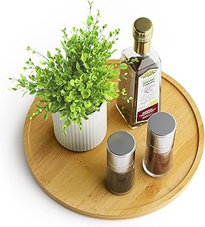 Lazy Susan Organizer Homerays 10 Inch Non-Skid Bamboo Lazy Susan for Kitchen Rotating Spice Rack for Kitchen Cabinet, Wood Turntable for Kitchen Countertop Organizer