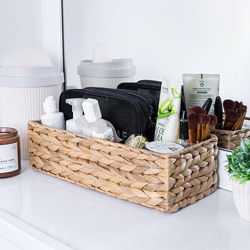 Miniatura 5 de Juego de 3 soportes de mimbre para papel higiénico, cesta para tanque de inodoro, cesta trasera de inodoro, cestas de mimbre para almacenamiento y