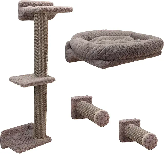 Kerbl Monte Alpi Cat Climbing Wall with Scratching Posts and Lounger, 4-Piece Grey Krabpaal Muur