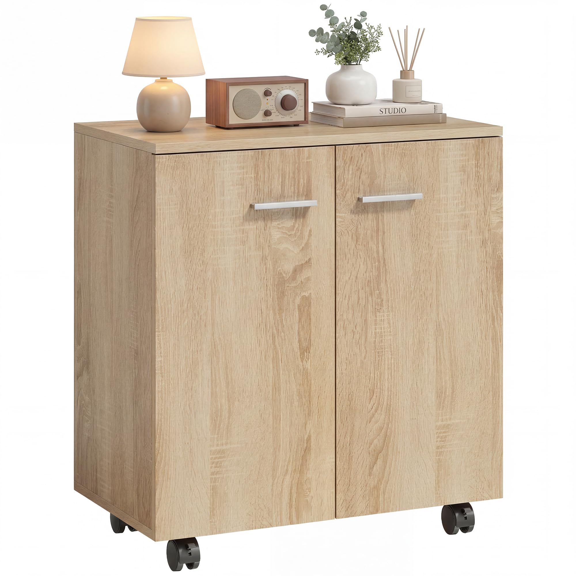 homcom buffet bas 2 portes roulettes