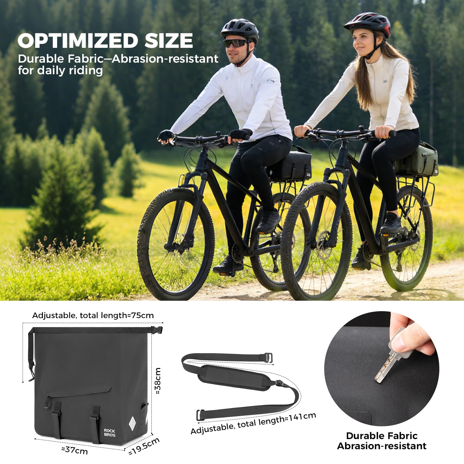 ROCKBROS wasserdichte Fahrrad Gepäckträgertasche mit Rollverschluss | Robust Fahrradtasche Umhängetasche, mit Schultergurt, Reflektierendes Logo, für Pendeln Touren und Alltag, 16 L