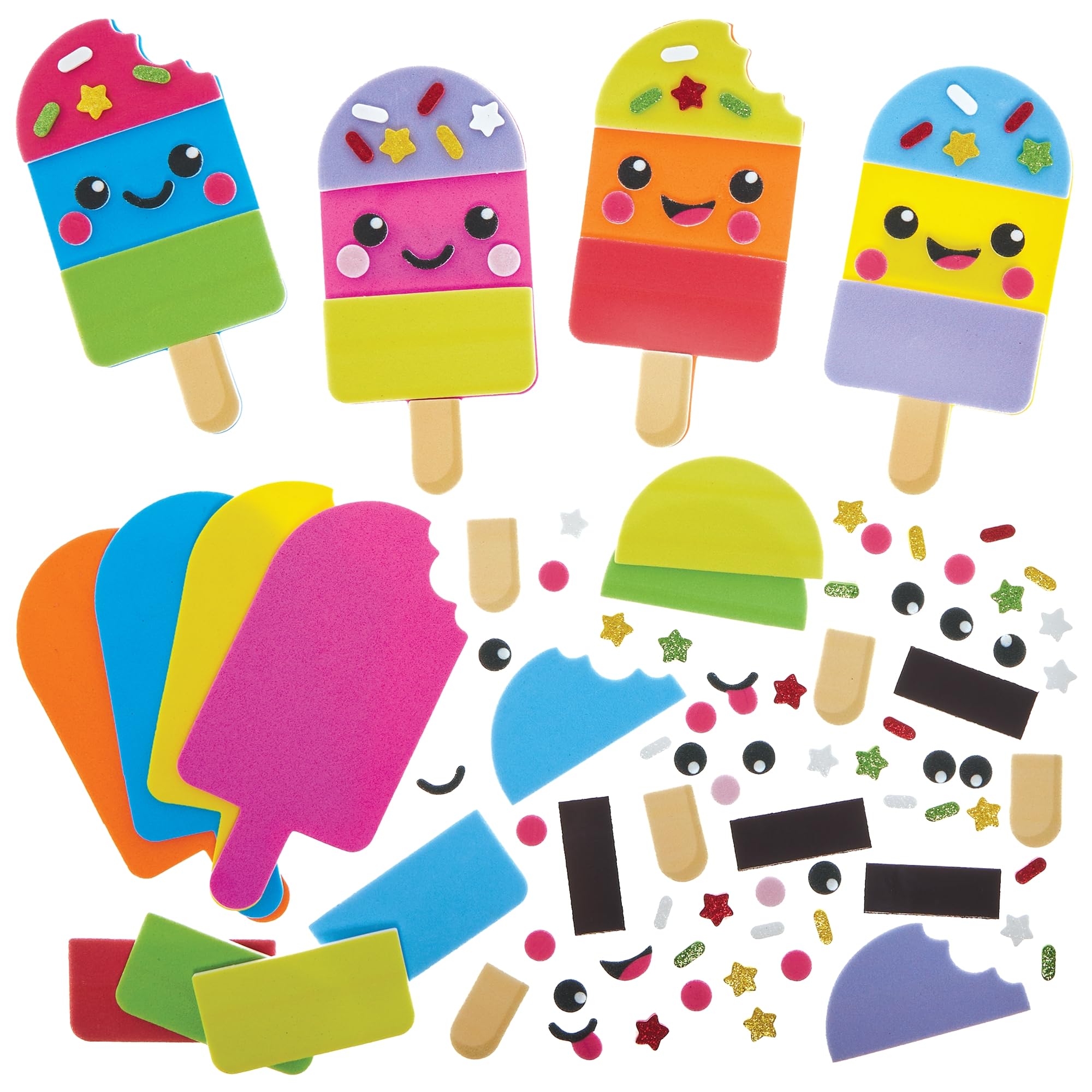 Baker Ross FN564 Ice Lolly Mix & Match Magnet Kits - Pack of 8, Foam Arts and Crafts Decoration Kits for Kids