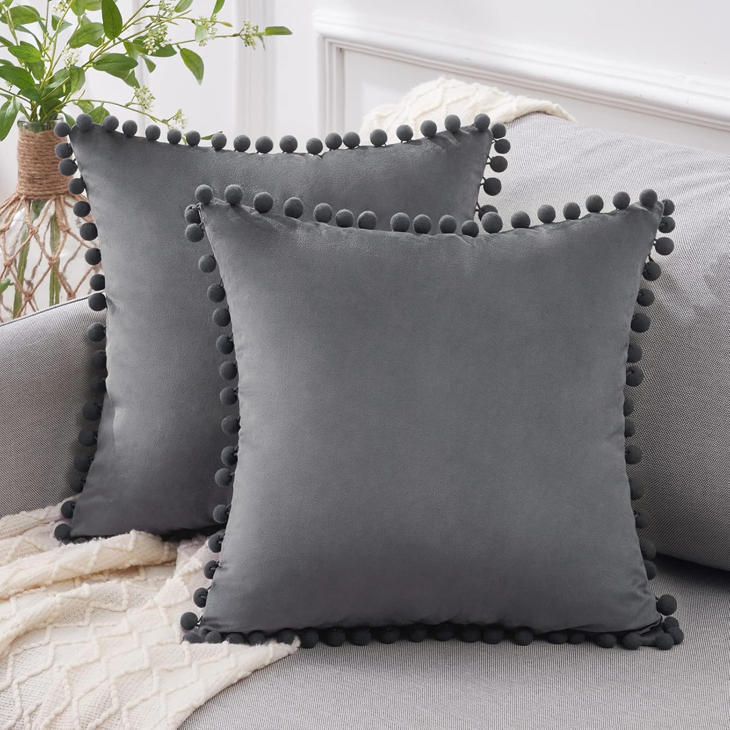 Topfinel Dark Grey Velvet Cushion Covers 18x18 Inch Soft Square