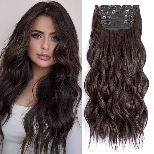 Einaey Extensiones de cabello con clip 4 extensiones de cabello sintético largo y ondulado extensiones de cabello sintético de 20 pulgadas color
