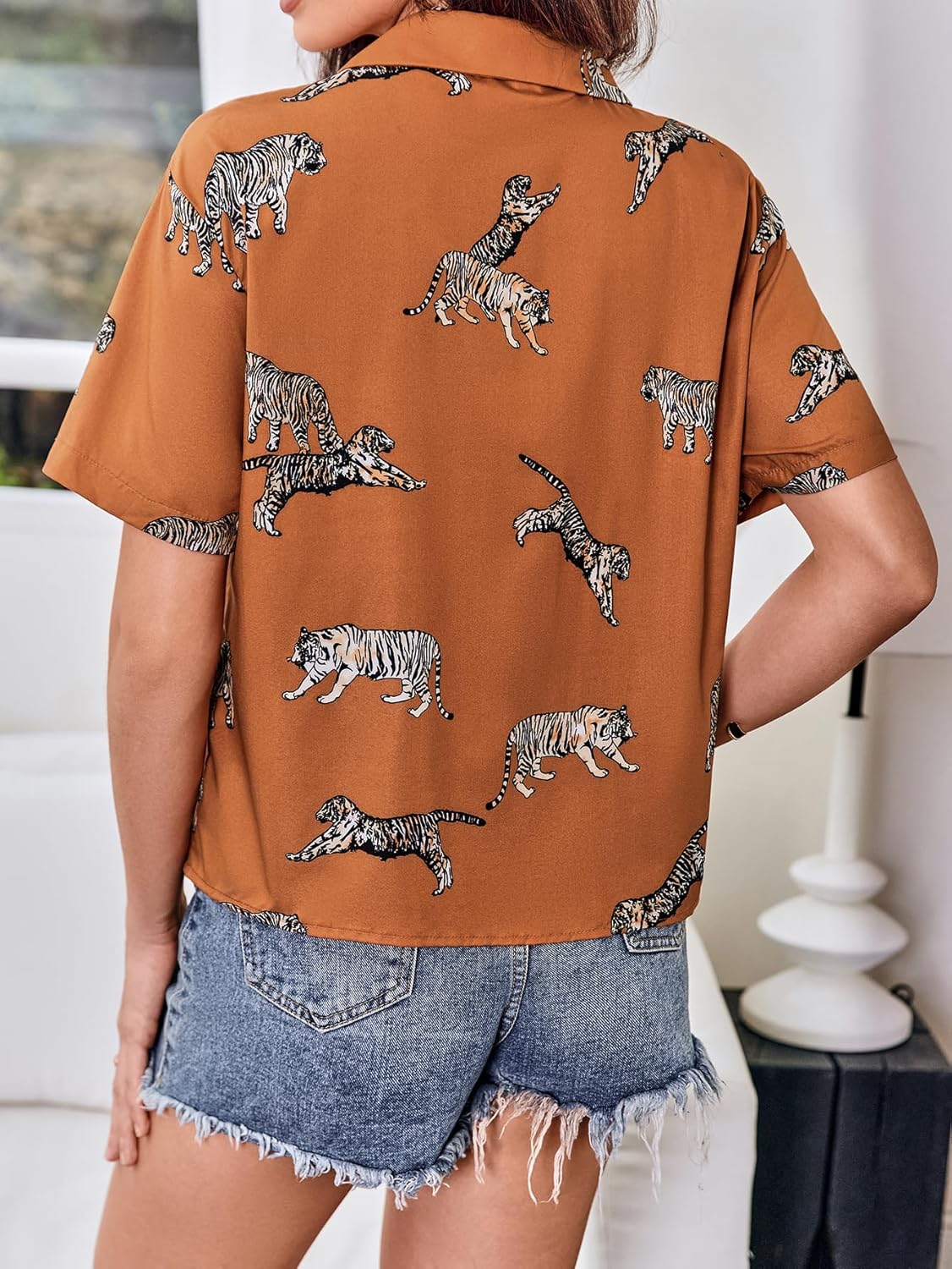 SweatyRocks Women's Short Sleeve Cute Print Button Down Shirt Tops - Image 2