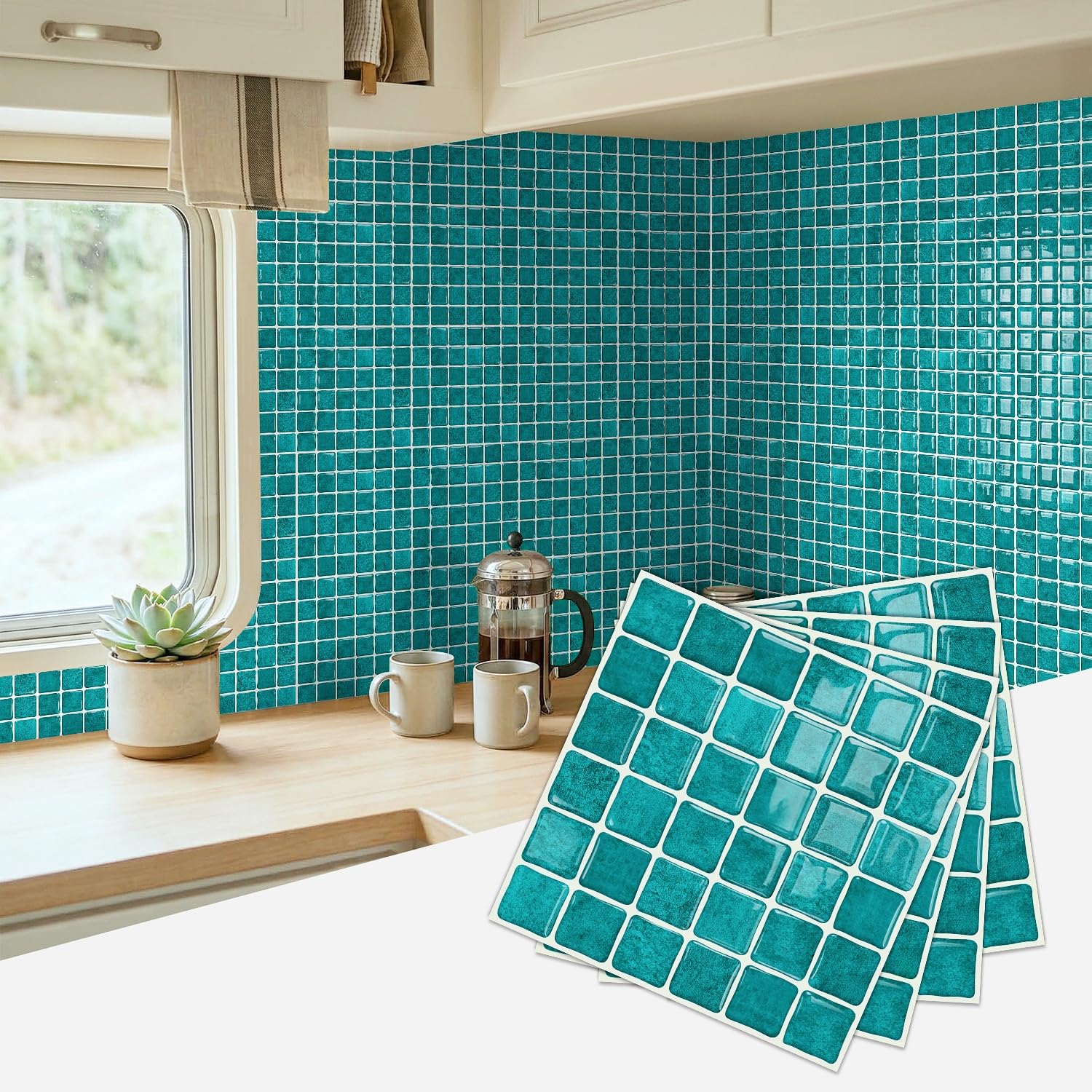 indabyo 20 Sheets Mosaic Marble Effect Tile Stickers Peel and Stick on Tile