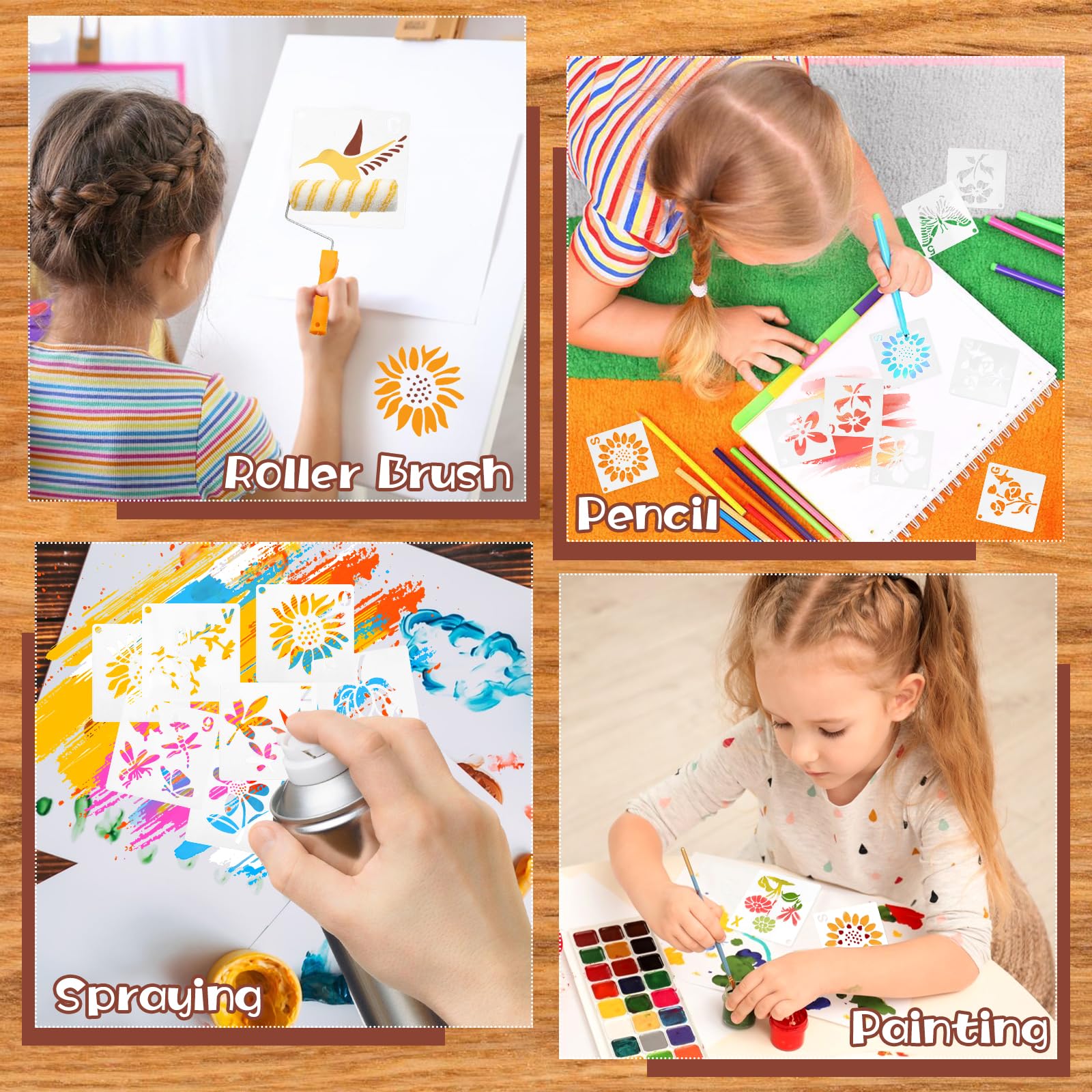 40 stuks sjablonen textielontwerp voor kinderen, dieren planten, sjablonen om te schilderen, 7,5 x 7,5 cm, schildersjablonen, wasbaar en herbruikbaar doe-het-zelf sjabloon voor kinderen voor