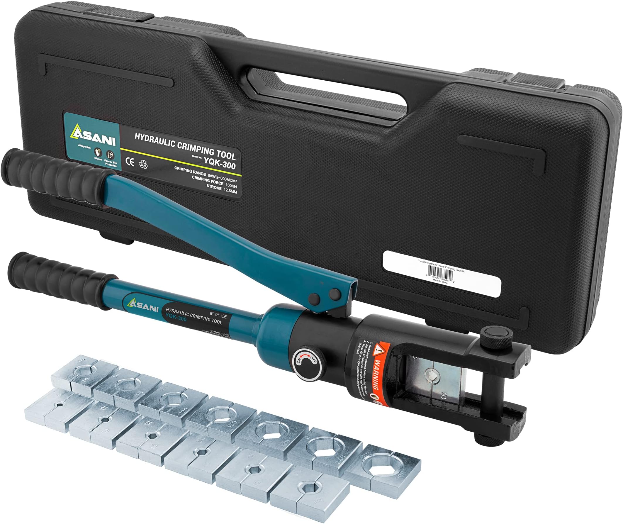 Asani Hydraulic Wire Crimper Tool with 13 Dies, 16 Ton Battery Terminal Crimper for 8 AWG-600 MCM Wire, Industrial Hydraulic Crimper for Power Wires, Electrical Cables, Copper, Stainless Steel