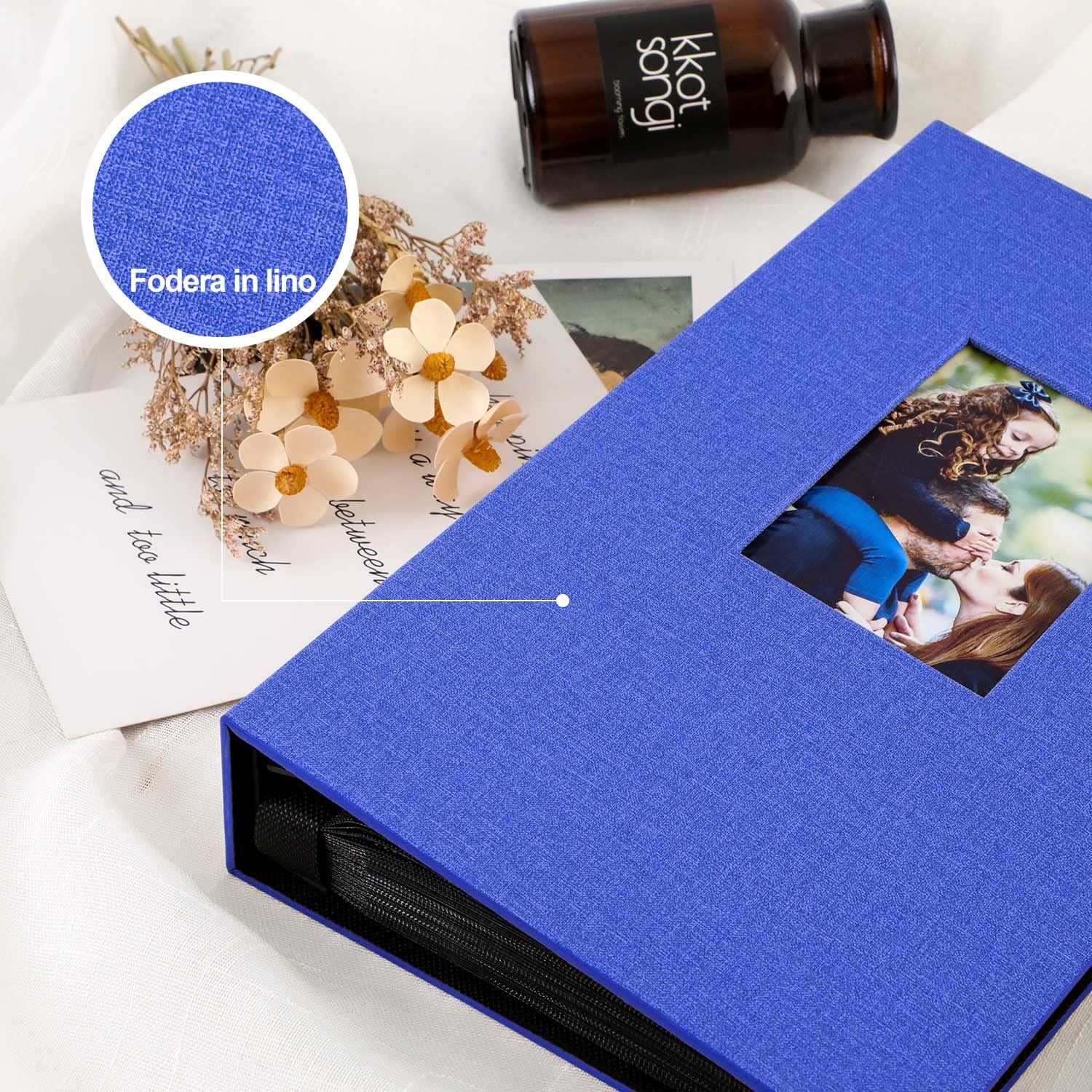 Lanpn Album Fotografico 10x15 300 con Tasche, Biancheria Porta Foto Album Portafoto Orizzontali 10x15cm Tascabile Tasca Blu