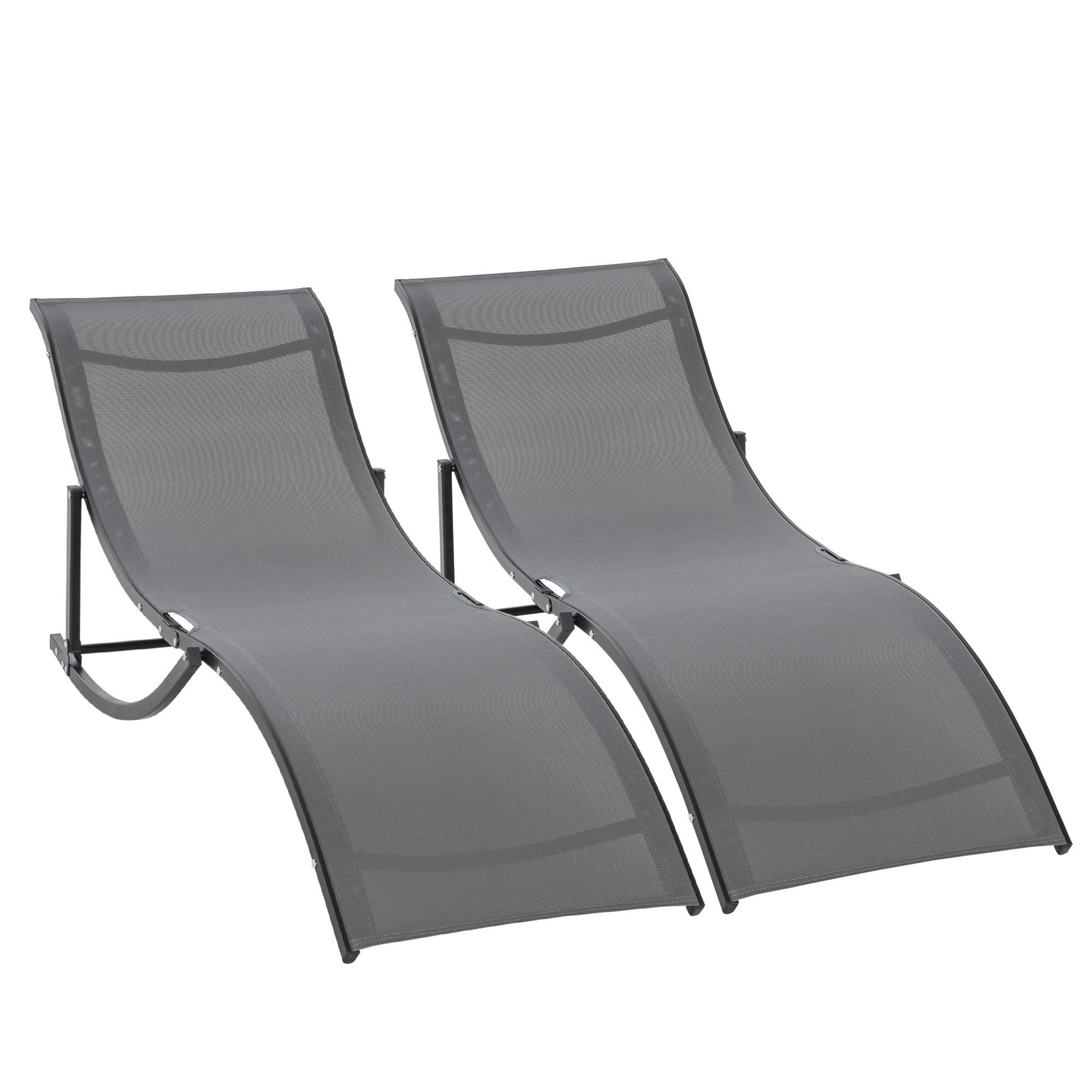 Outsunny 2 Tumbonas Plegables Tumbonas de Jardín en Forma de S con Marco de Aluminio Texteline para Piscina Patio Terraza 165x61x63 cm Gris Oscuro