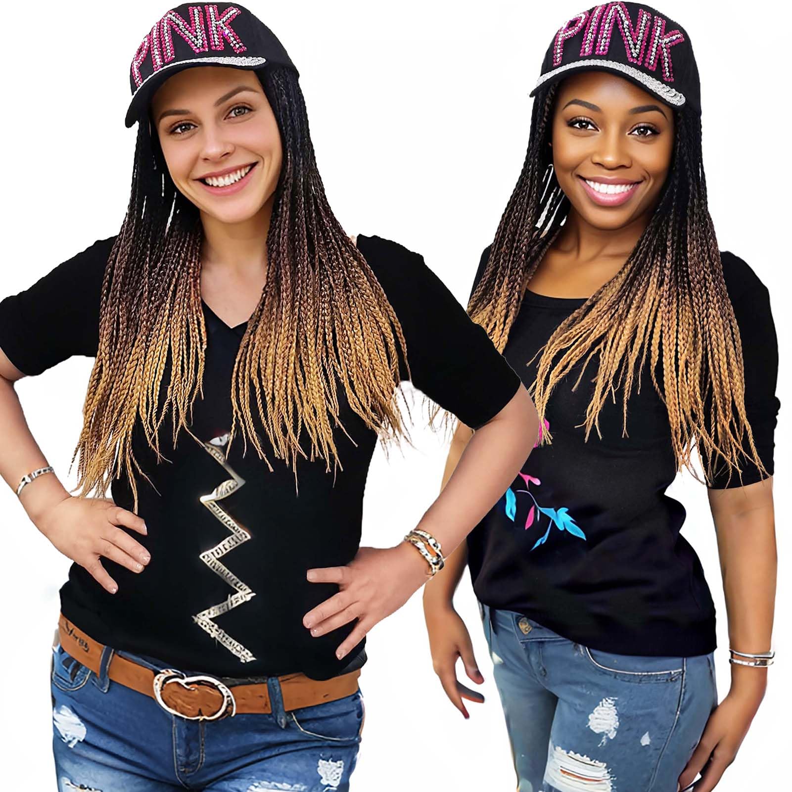 ELVAELFI Bling Cap w/18 inch 3X Braids Wigs 100 Strands, Ombre Brown Hair Extensions, Breathable & Effortless Chic