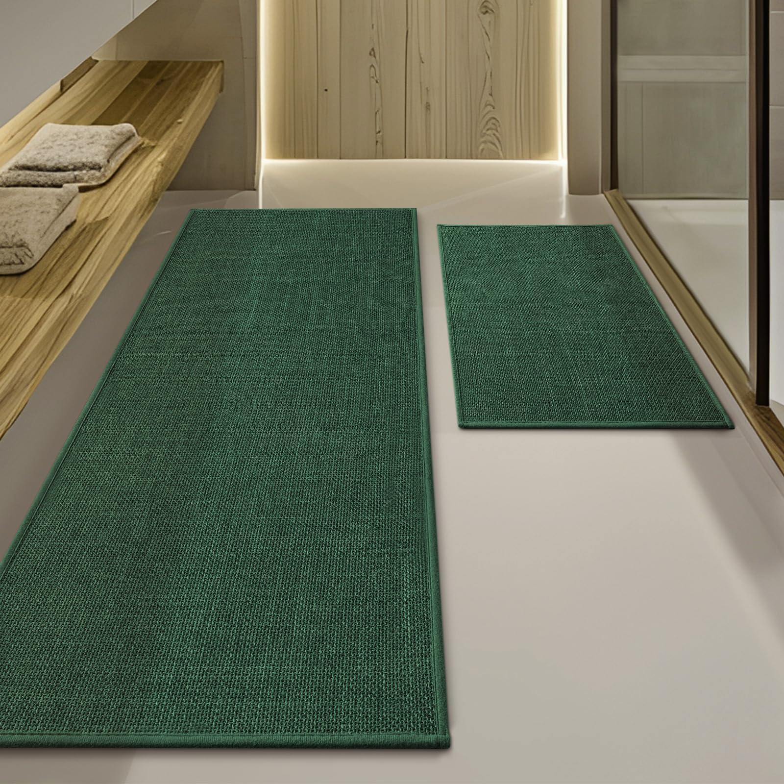 YIHOUSE Juego de 2 alfombras de baño de color verde, absorbentes, antideslizantes, lavables, de secado rápido, delgadas, para inodoro y suelo