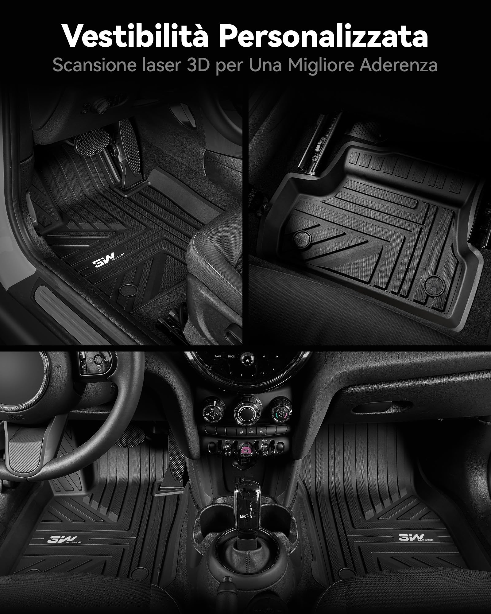 HERSIL Auto Tappetini per Bagagliaio per Mini Countryman (F60) 2017-2022,Tappetino per Porta Posteriore in Pelle Impermeabile per Bagagliaio,Interni Accessori,Black+Blue