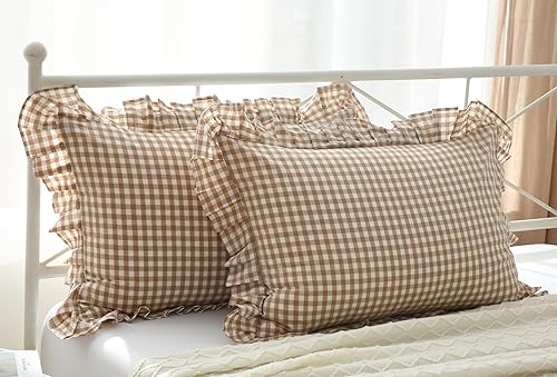 Miniatura 28 de Fundas de almohada cuadradas a cuadros en blanco y negro con volantes, fundas de almohada a cuadros, fundas de almohada de gingham, fundas de Negro