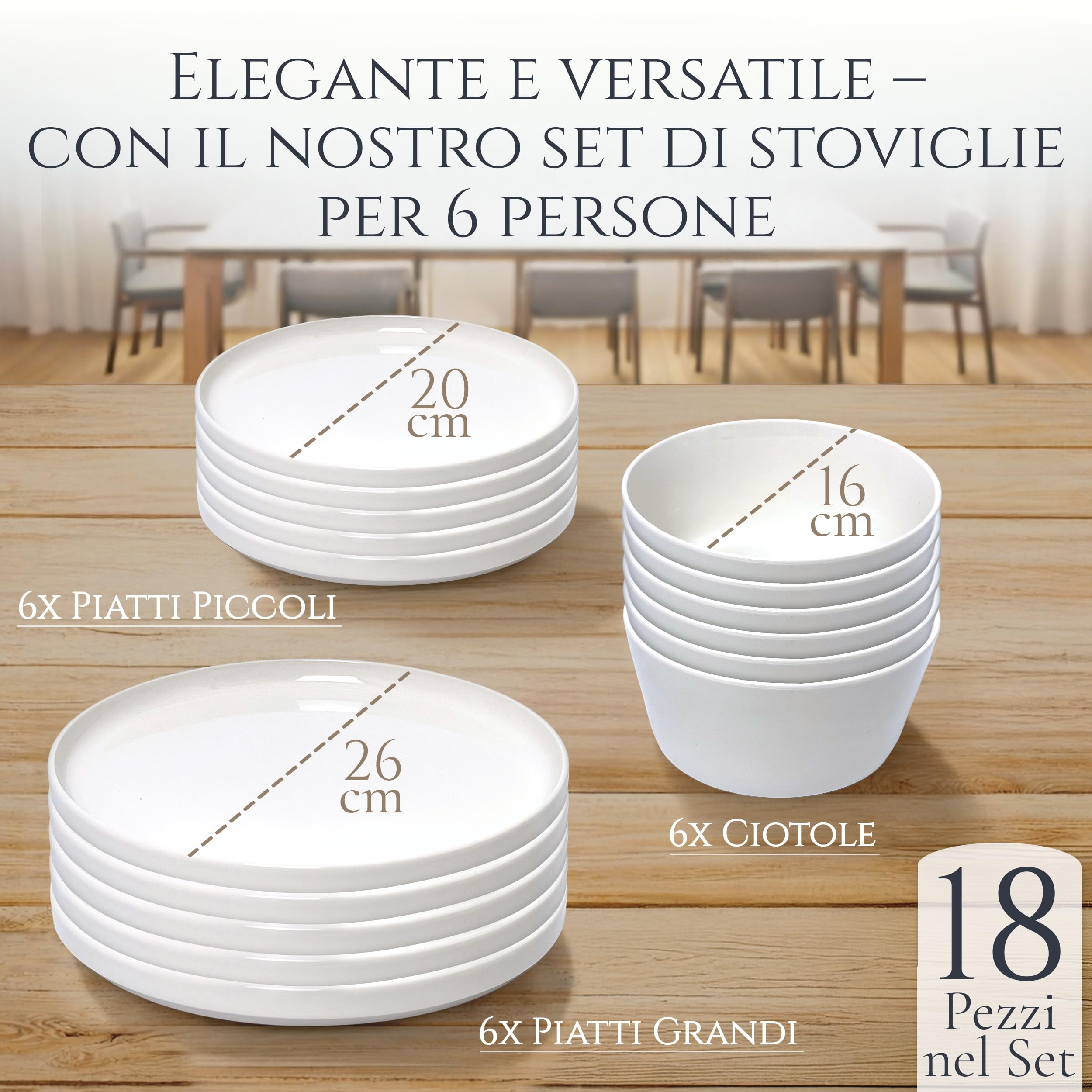Porcelanowy zestaw naczyń dla 6 osób, Crystal 18-częściowy Zwycięzca testu, fajny zestaw naczyń z czystej porcelany, zestaw naczyń i talerzy dla 6 osób, zestaw naczyń Pure Living w kolorze białym