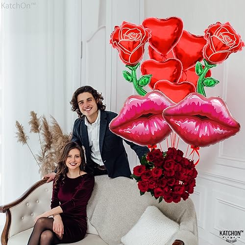 Miniatura 8 de KatchOn, Juego de globos de rosa roja, corazón y labios, grandes de 37 pulgadas, globos de rosa roja, globos de labios rojos, globos de corazón para