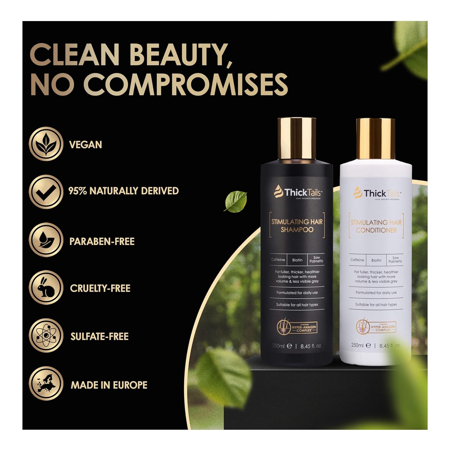 ThickTails Hair Growth Shampoo and Conditioner Set for Women, Biotin Caffeine Saw Palmetto, Sulfate Free Thickening Shampoo & Conditioner for Thinning Hair, Fuller Looking Volume & Stronger Feeling