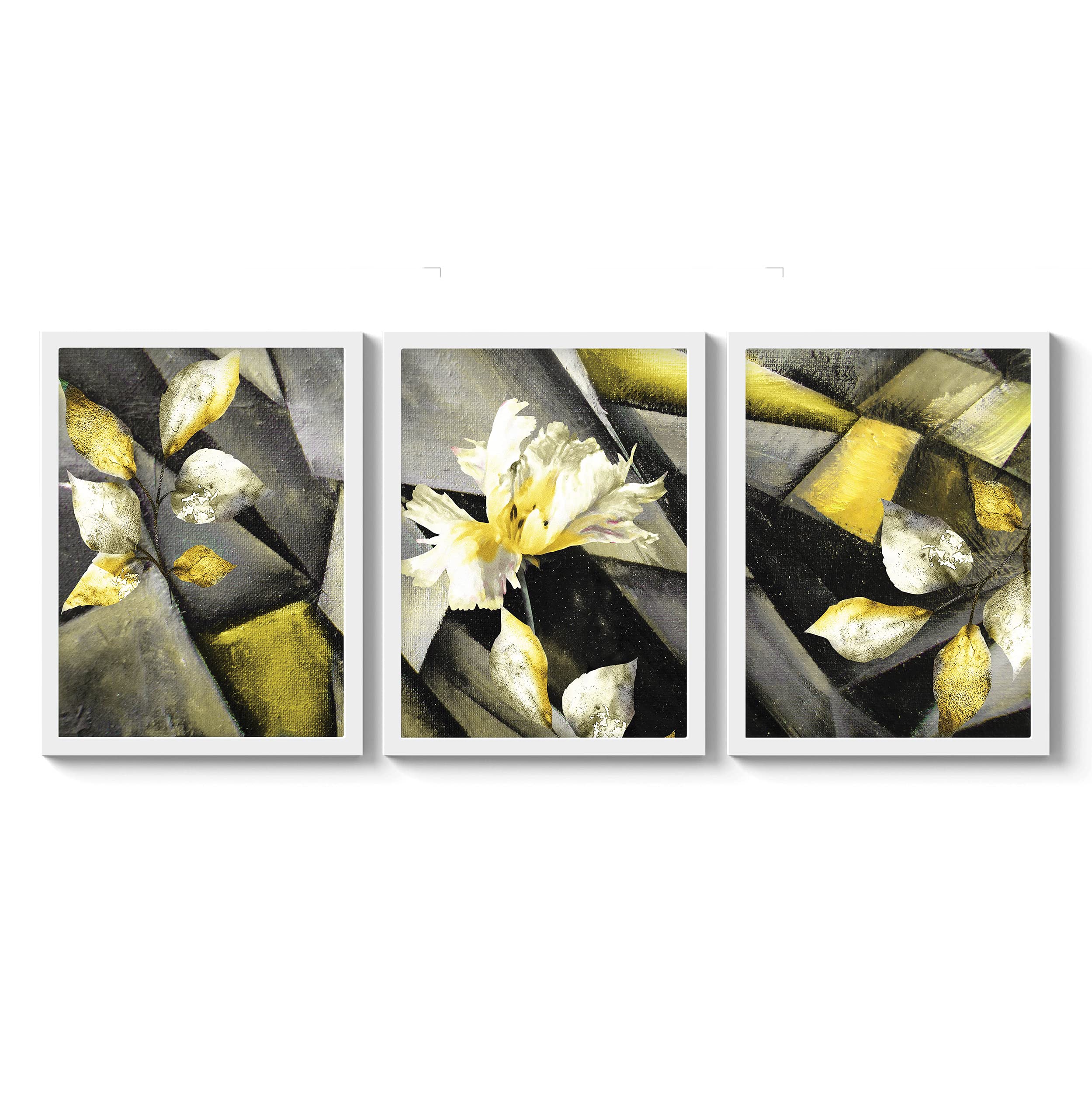 SC CREATIVES Set of 3 Triptych With Flowers Stylish Home Decor Items Wall Hanging | Wall Decor For Living Room Wooden White Frame | Wall Decoration Items For Hall | 12 X 9 Inches, Glass Front