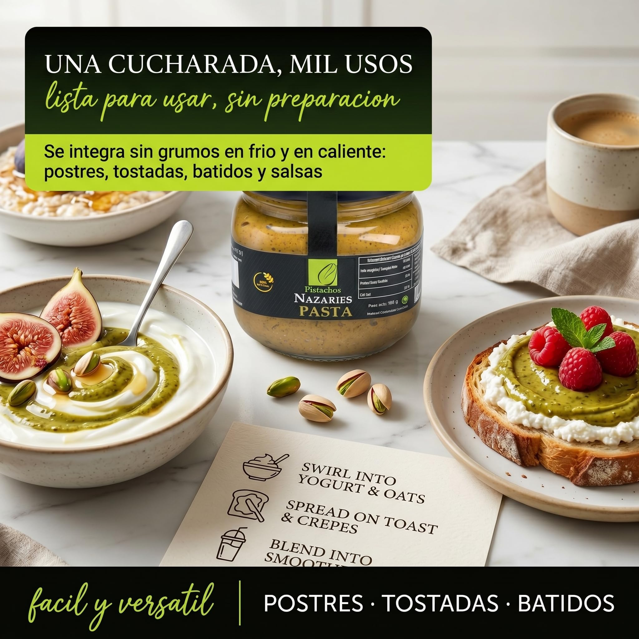 PISTACHOS NAZARIES Pasta de Pistacho 100% Puro Natural 2x180 g Mantequilla Pistacho Para Reposteria Helados Postres y Salsas Sin Azucares ni Aditivos Cultivo Propio Andalucia Español Sin Gluten Vegano