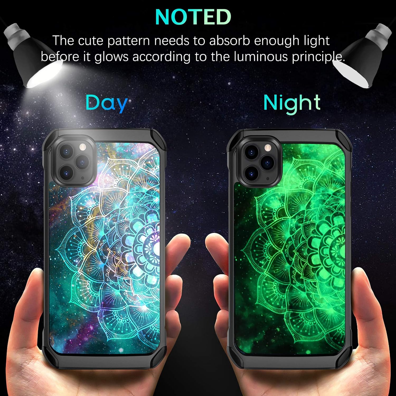 BENTOBEN iPhone 11 Pro Case, Phone Case iPhone 11 Pro, Slim Fit Glow in The Dark Shockproof Hybrid Hard PC Soft TPU Bumper Protective Anti-Scratch Non-Slip Girls Women Phone Covers, Mandala Design