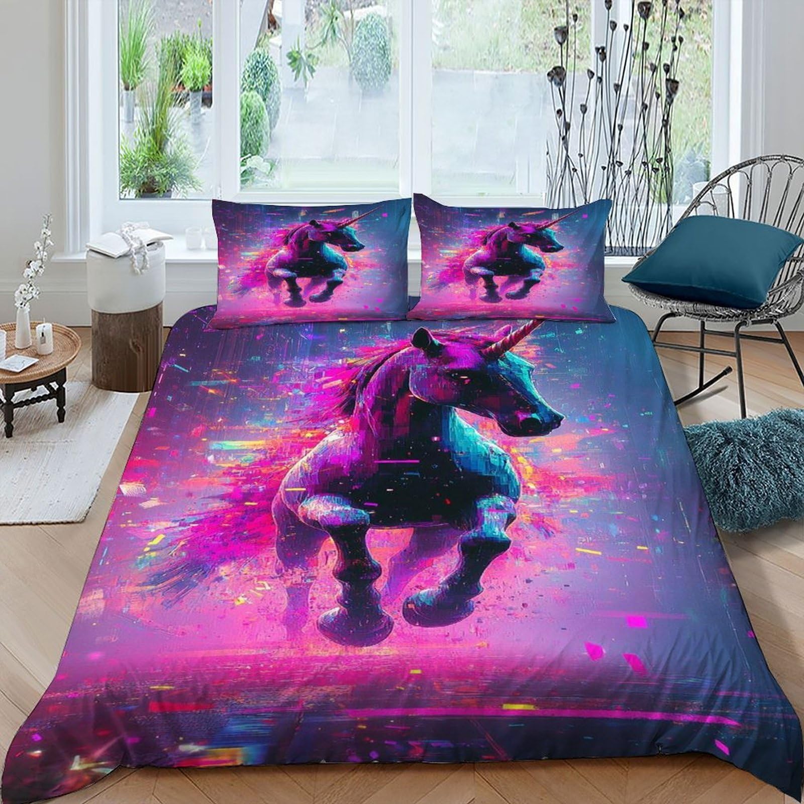 Housse de couette licorne cyberpunk en microfibre super douce respirante 220x240