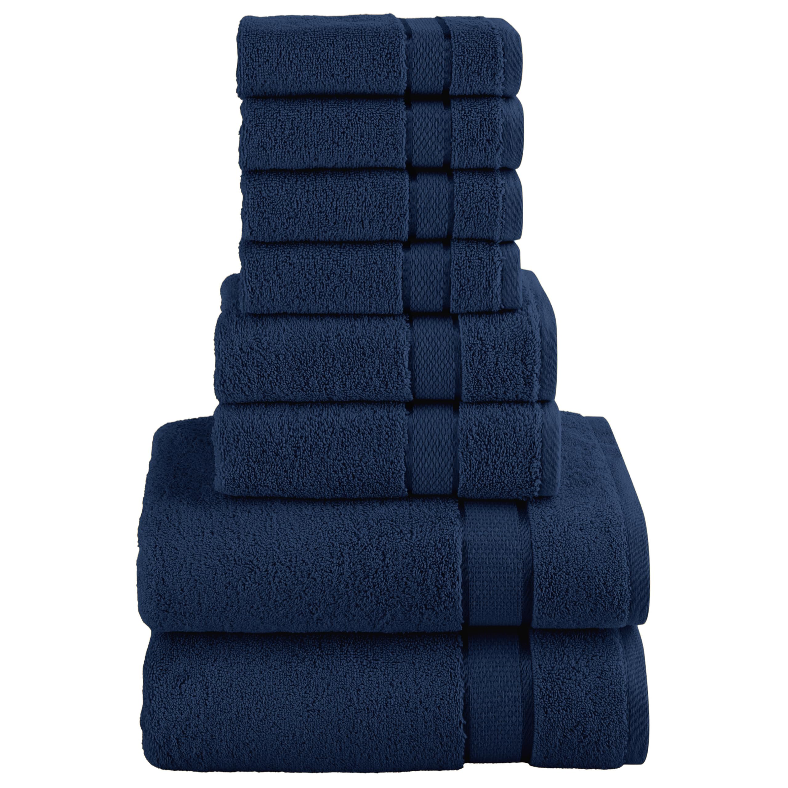 Elegant Comfort Premium Cotton 8-Piece Towel Set, Includes 4 Washcloths, 2 Hand Towels and 2 Bath Towels, 100% Turkish Cotton - Highly Absorbent and Super Soft Towels for Bathroom, Navy