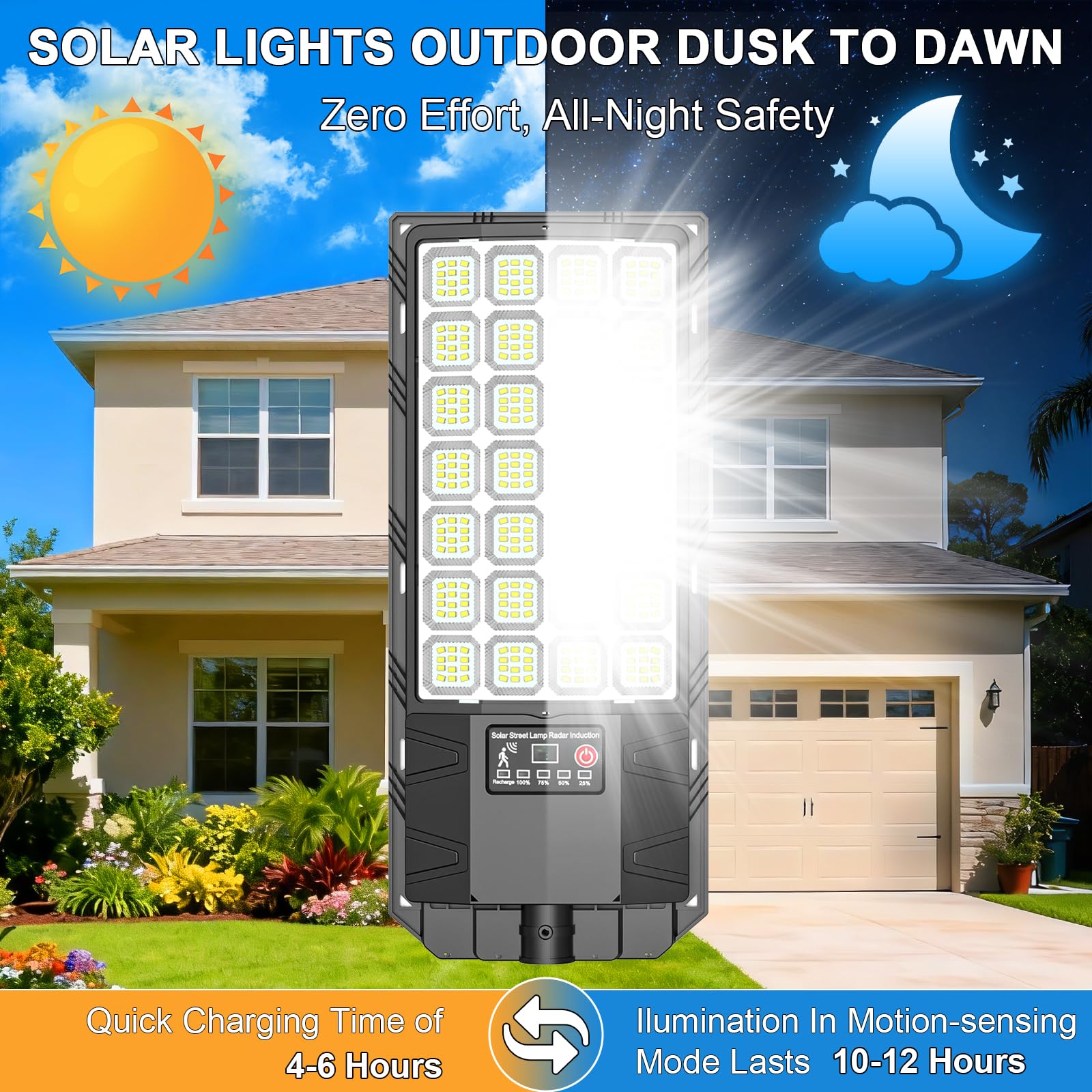Farolas Solares Exteriore, 6500K Potente Farola Solar con Sensor de Movimiento, Mando a Distancia, IP66 Impermeable Foco Solar Lampara Exterior para Jardín Garage Patio Calzadas Calle